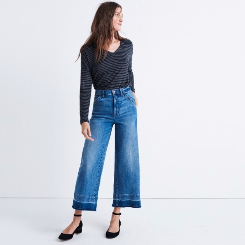 Madewell Wide-leg Dropped Hem Crop Jeans